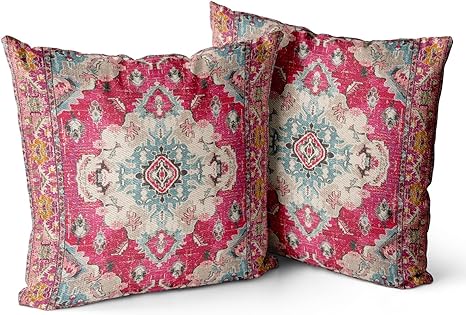 Boho Throw Pillow Covers 20x20 inch Set of 2 Monaco Rug Persian Carpet Double Sided Pattern Cotton Soft Pillow Case Cushion Cover Pillowcase for Couch Sofa Bed Decorative (Red)