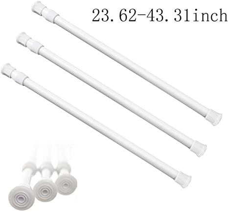 Curtain Rod Bars,Bagvhandbagro 3Pcs Cupboard Bars Tensions Rod,Spring Curtain Rod,for DIY Projects,Clothes,Curtain,Shoes and Other Househeld Articles (White, 23.62-43.31inch)