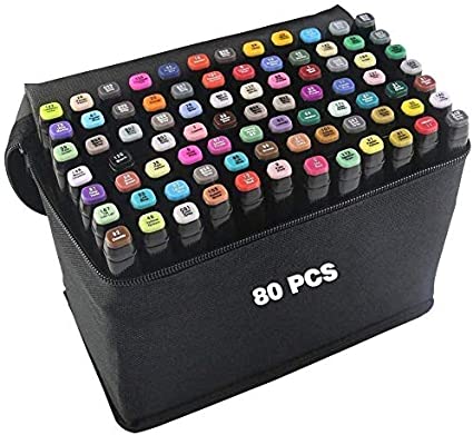 80 Colours Art Markers, SGS Certificate Ultra Fine Dual Tips marker pens, Permanent Marker Set Perfect for Beginner, Highlighting, Sketching, Drawing, Colouring