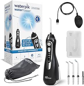 Waterpik Cordless Advanced Water Flosser with 3 Pressure Settings, Dental Plaque Removal Tool Ideal for Travel or Small Bathrooms with USB Charger, Black (WP-582UK)