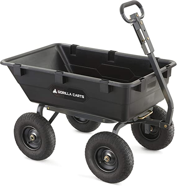 Gorilla Carts Heavy-Duty Poly Yard Dump Cart | 2-In-1 Convertible Handle, 1200 lbs capacity | GOR6PS model