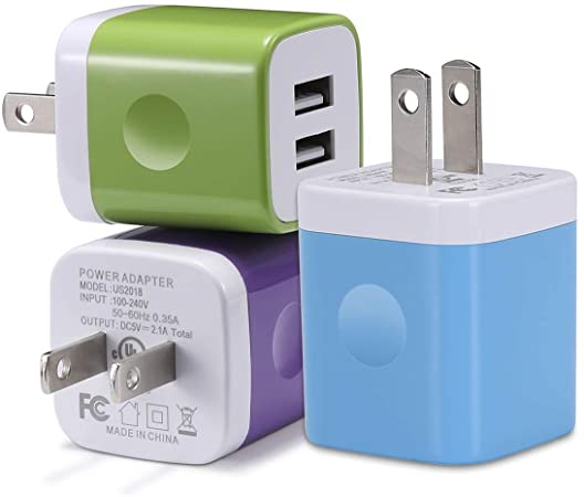 USB Plug, Wall Charger, WITPRO 3-Pack 2.1A Dual USB Wall Charger Charging Block Cube Compatible with Phone Xs Max XR X 8 7 6 Plus 5S 4S, Samsung, LG, Sony, Moto, Nokia, Camera, Kindle and More