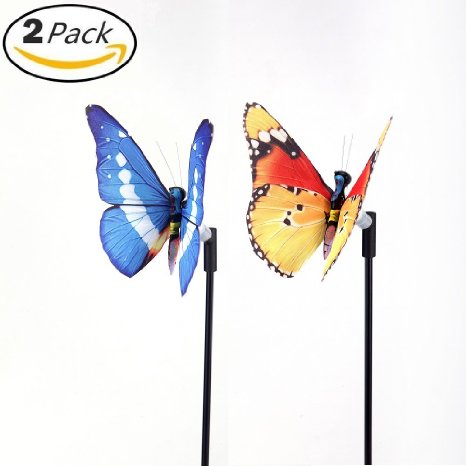 OUTPO Solar Powered Garden Stakes,Butterfly Garden Lights 7 LED Colors Waterproof for Garden, Lawn, Patio, Wedding, Party, Christmas, Outdoor Decoration (2 in 1 pack)