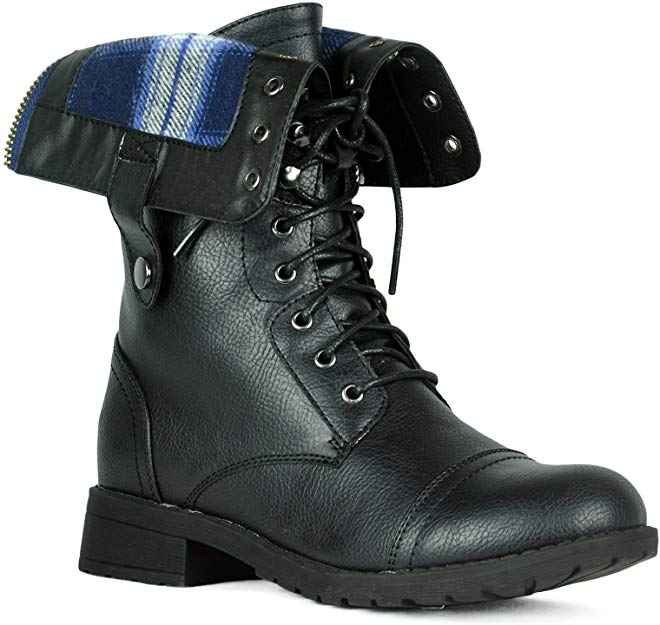 Women's Winter Combat Booties Ankle to Mid Calf Lug Sole Stacked Heel Military Motorcycle Boots