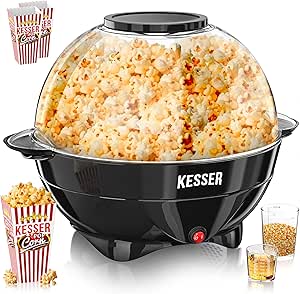 KESSER® Popcornmaschine Groß 800W | Popcorn-Maker 5,5l Inhalt mit Antihaftbeschichtung Deckel & Servierschale | für Öl Butter Zucker Stille & Schnelle inkl. abnehmbarer Heizfläche