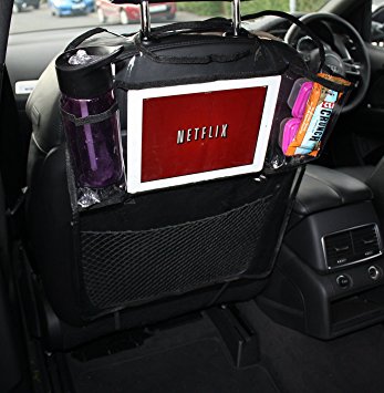 PrimeFolksCo. 2x Car Seat Back Protectors with iPad / Tablet Holders ~ Kick Mat Covers ~ Auto Organiser