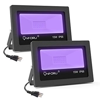 Onforu 2 Pack 15W UV LED Black Light, Ultraviolet Outdoor Flood Light, IP66 Waterproof with Plug for Dance Party, Stage Lighting, Glow in The Dark, Aquarium, Body Paint, Fluorescent Poster, Neon Glow