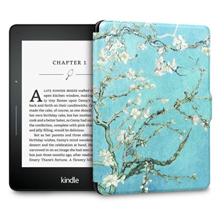 WALNEW Kindle Voyage Colorful Painting Leather Case Cover -- The Thinnest and Lightest PU leather Case Cover for the Latest Amazon Kindle Voyage with 6" Display and Built-in Light (Tree and Flower, kindle Voyage)