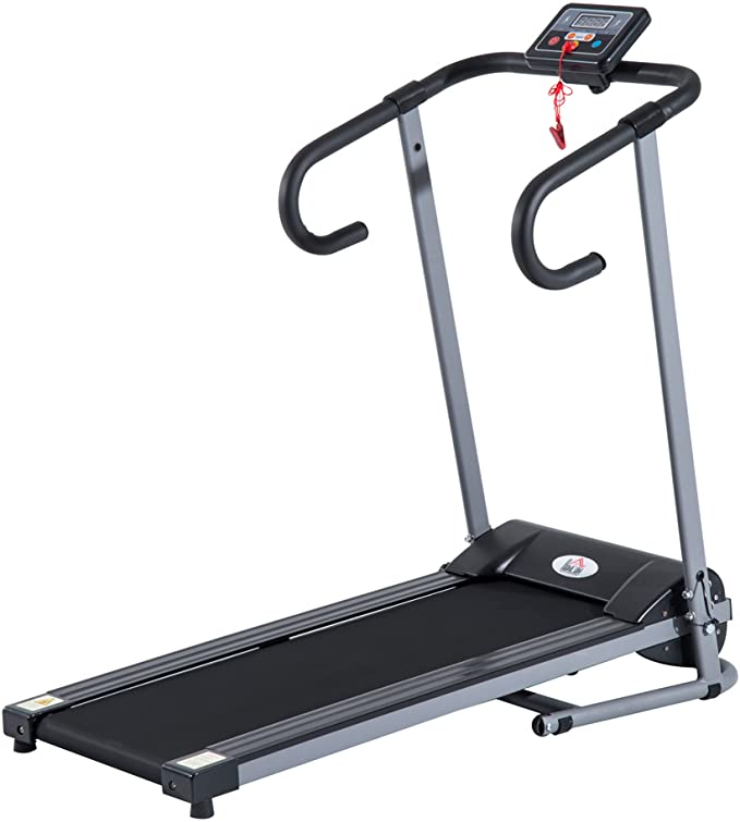 HOMCOM Tapis de Course Fitness électrique Pliable - 1 à 10 Km/h - écran LCD Multifonctions - Puissance 500 W - Gris foncé Noir