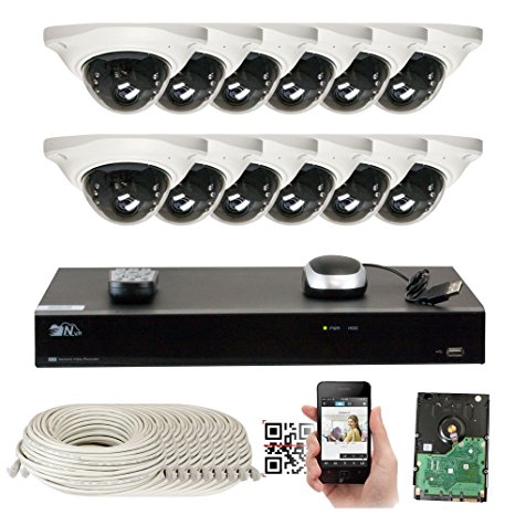 GW Security 16 Channel NVR 5 Megapixel H.265 Security Camera System, 12 Built-In Microphone Audio Recording HD 1920P IP PoE Dome Cameras, QR-Code Connection
