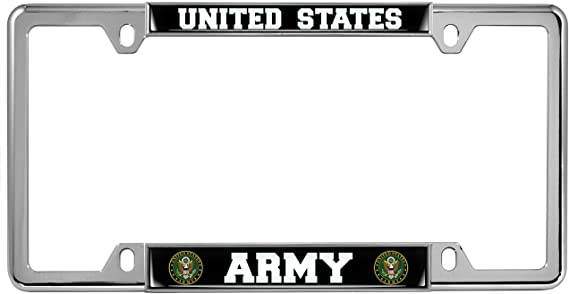 United States Army - Domed Custom-Made Personalized Narrow (Thin) Top 4 Hole Metal Car License Plate Frame with Free caps - Chrome
