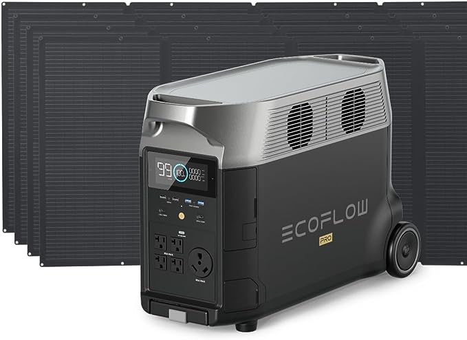 EF ECOFLOW Solar Generator 120V/3.6kWh DELTA Pro with 4x400W Portable Solar Panel, 23% High-Efficiency, 5 AC Outlets, 3600W Portable Power Station for Home Use Emergency Blackout Camping RV