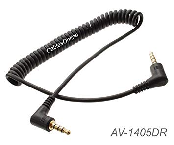CablesOnline 5ft Right-Angle to Right-Angle 3.5mm (1/8") Stereo TRRS 4-Pole Male/Male Coiled Audio Cable, AV-1405DR