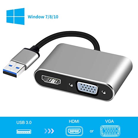 USB 3.0 to HDMI VGA Adapter, 2 in 1 USB to HDMI Adaptor 1080P for Windows7/8/10