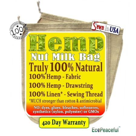 (2 Pack) X-Large Hemp Filter Bags - Truly 100% Natural. Designed to Handle Moist Environments (coffee brewing, sprouting...)! Sewn with Linen Threads (naturally antibacterial).