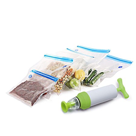 Food Vacuum Sealer Bags, Alamic Sous Vide Bags with Hand Pump, Vacuum System Keep Food Saver Longer-Storage Bags Sealed,Reusable,Practical, Easy to Use, 5 pcs