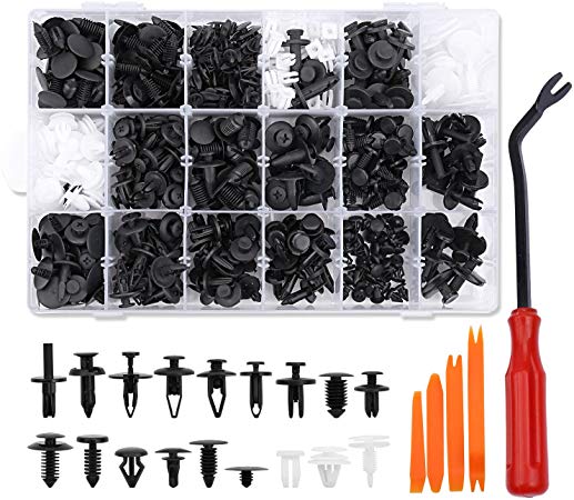 TekkPerry 415 Pcs Plastic Car Retainer Clips Fasteners Remover Kit with 18 Most Popular Sizes Auto Push Pin Rivets Set Trim Assortment Support for GM Ford Toyota Honda Chrysler