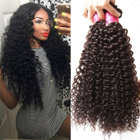 Longqi Beauty Unprocessed Brazilian Curly Virgin Hair 3 Bundles Remy Brazilian Sexy Curly Weave Human Hair Extensions (8 10 12inch, Natural Color)