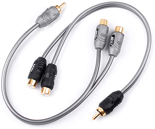 LEIGESAUDIO 1ft 1 Male to 2 Female RCA Y Adapter Splitter Connector (2 Pack) (1 Male to 2 Female)
