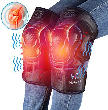 HailiCare Heated Knee Massager, Heat & Vabration Knee Brace Wrap Electric Heating Pad W/Rechargable 7.4V Lipo Battery Warm Therapy for Joint Pain, Cramps, Arthritis Meniscus Pain Relief (1 Pair)