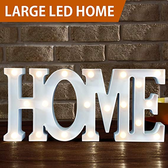Bright Zeal 16" Large HOME LED Letter Marquee Sign (WHITE, 6hr Timer) - Decorative Signs for Kitchen HOME Letters Wall Decor - Letter Marquee Light Battery Operated - Xmas Decorations Clearance