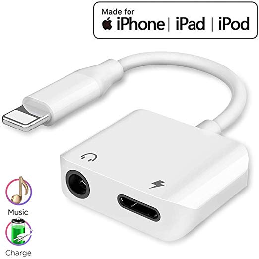 Lightning Headphone Adapter for iPhone Lightning to 3.5mm Headphone Jack Adapter for iPhone Xs/XR/X 8/8 Plus / 7/7 Plus Dongle Earphone Splitter Charger & AUX Audio & iOS 12 Charging Connector Cable