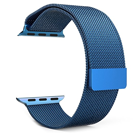 Janko Watch Milanese Band, Milanese Mesh Loop Stainless Steel iWatch Strap with Magnetic Closure Replacement Band for 38/42mm Apple Watch Series 3 Series 2 Series 1 (42mm Blue)