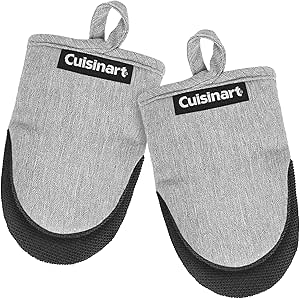 Cuisinart Mini Oven Mitts – 5.5” x 7” Heat-Resistant Kitchen Mitts for Oven with Non-Slip Neoprene Palm, Cotton Filling, and Fabric Loop – Durable Oven Mitt Set for Cooking & Baking (Chambray)