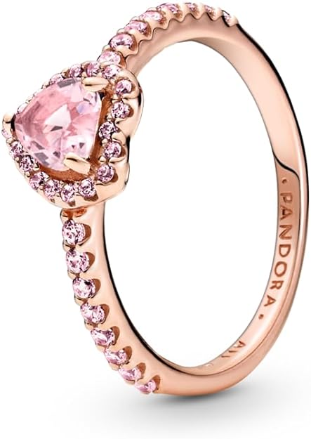 Pandora Sparkling Elevated Heart Ring - Rose Gold Ring for Women - Layering or Stackable Ring - Gift for Her - 14k Rose Gold-Plated Rose with Cubic Zirconia, With Gift Box