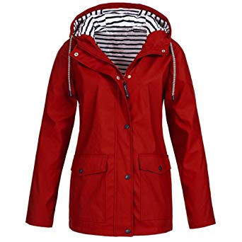 Inverlee Women Solid Rain Jacket Outdoor Plus Waterproof Hooded Raincoat Windproof
