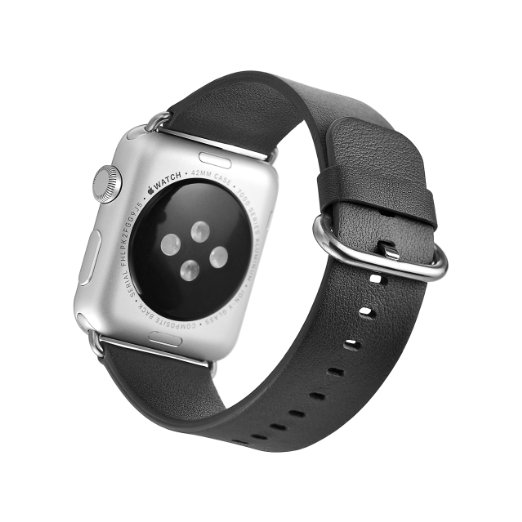 Apple Watch Band Kartice Apple Watch Classic Buckle Band Strap Genuine Premium Top Grade Soft Leather Color Selection Stainless Steel Clasp Lugs for SportsEdition--Black 42mm