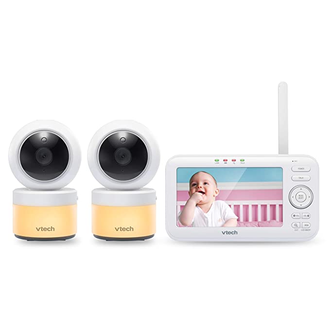 VTech VM5463-2 Video Baby Monitor with 5" Screen, Pan Tilt Zoom, Sound Activated Night Light & Glow-On-The-Ceiling Projection, Night Vision, 2 Cameras, Multiple Viewing Options