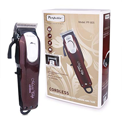 Perfetto Cordless Hair Clipper,Great for Barbers and Stylists,Rechargeable - 60  Minute Run Time (Red)