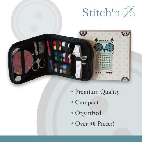 Stitchn Mini Sewing Kit for Home or Emergency Premium Quality Case and Accessories all Notions Needed for Alterations Ideal For Crafters and Beginners