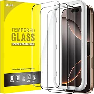 JETech Full Coverage Screen Protector for iPhone 16 Pro Max 6.9-Inch, Black Edge Tempered Glass Film with Easy Installation Tool, Case-Friendly, HD Clear, 3-Pack