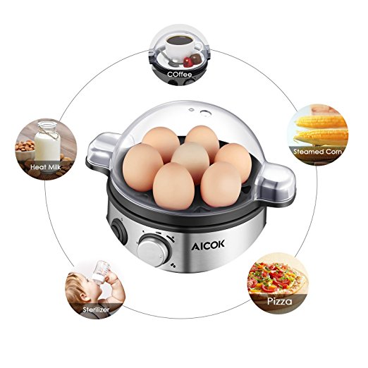 Aicok Egg Cooker, Egg Boiler, Electric Egg Poacher, Egg Steamer Automatic Shut-off with 7 Egg Capacity, Egg Maker Stainless Steel