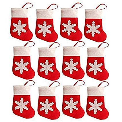 San Tokra 12Pcs Christmas Sock Decorations Snowflake Tableware Holders Candy Pouch Bag