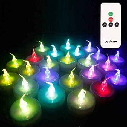 Topstone Color Changing Led Tealight Candles with Remote Control and Timer,Battery Operated Flameless Candle, Votive Candles,Electric Tea Candles for Party,Pack of 12