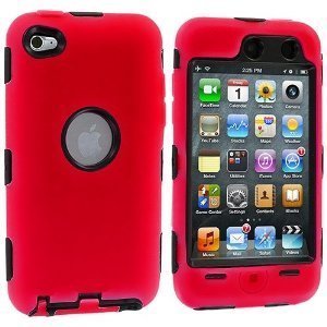 Black Hard / Red Skin Hybrid Case Cover compatible with Apple iPod Touch 4G, 4th Generation, 4th Gen 8GB / 32GB / 64GB