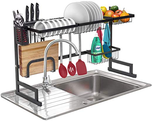 Sorbus Over-The-Sink Dish Drying Display Rack Stand, Draining Rack Sink Organizer with Utensil Holder Hooks for Kitchen Counter Storage Organizer for Dishes, Utensils, etc