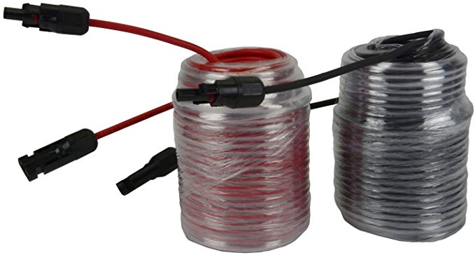 Temco 1 Pair 100 ft MC4 Solar Panel Extension Black   Red Connector Male Female 12 AWG Gauge PV Cable Wire