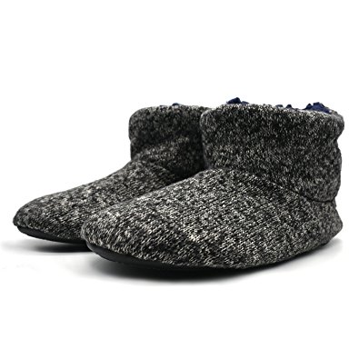 ONCAI Knit Wool Warm Men Indoor Pull On Cosy Memory Foam Slipper Boots/Booties with TPR Rubber Sole Non-Slip