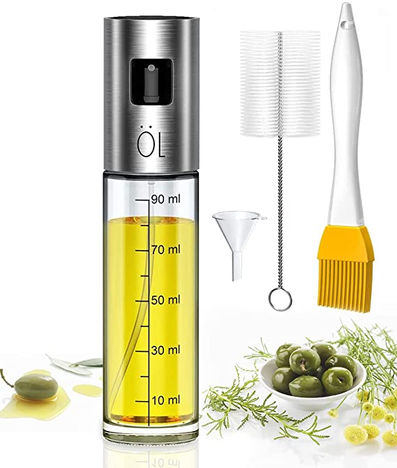 Leaflai Oil Sprayer, Vinegar Sprayer Olive Oil Sprayer Premium 304 Stainless Steel 100ML with Brush and Funnel for Kitchen, Cooking, Grilling, Salad, Baking,BBQ