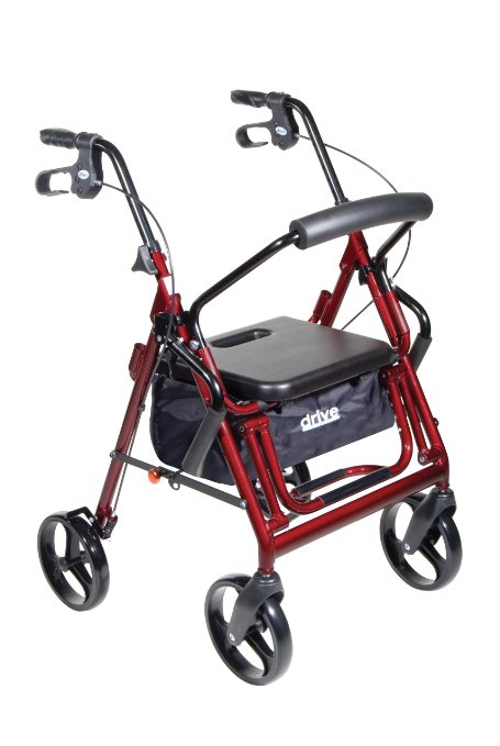 Drive Medical Duet Dual Function Transport Wheelchair Walker Rollator, Burgundy