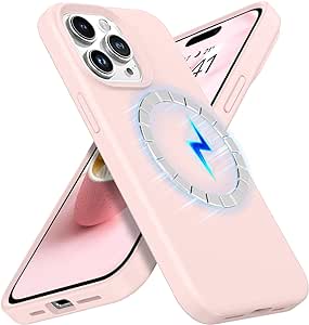 DUEDUE Design for iPhone 15 Pro Case Magnetic[Compatible with Magsafe], Liquid Silicone Soft Gel Rubber Slim Cover with Cloth Lining Phone Case for Apple iPhone 15 Pro 6.1", Pink Sand