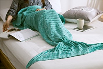 Mermaker ® Beautful Knitting Refreshing Soft Mermaid Blanket Sleeping Bag for Adult and Kids Green 56"x28"