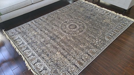 Brown Grey Ivory Black New Silk Traditional Isphan Area Rugs Ultra Low Pile 2'2x3'7 70x100cm 342grey