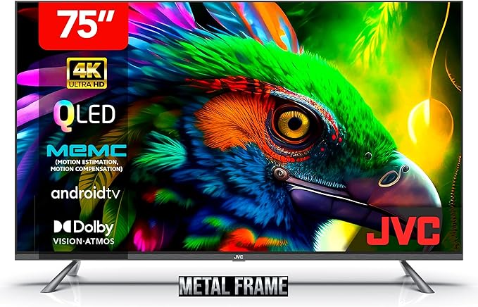 JVC 75 Inch UHD 4K QLED Android TV | Dolby Vision & Atmos | Ultra-Thin Bezels | Google Play Store & Chromecast Built-in | MEMC Tech | Netflix, YouTube, More | Metal Frame | AV-JQ757115A