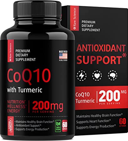 High Absorption CoQ10 with Turmeric - Antioxidant Nutritional Supplements, Energy Booster & Healthy Brain Function - Ubiquinol for Mitochondrial Health - Extra Strength Coenzyme Q10 200mg 60 Capsules