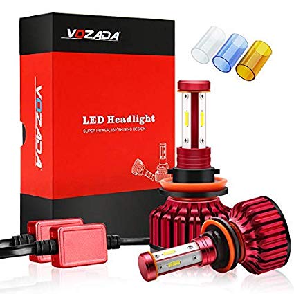 Vozada H11/H8/H9 LED Headlight Bulbs Conversion Kit 8000LM 6000K White/3600K Yellow/8000K Blue- 4 Sides CREE Chips Low Beam Fog Lights with Cooling Fan and EMC Decoder